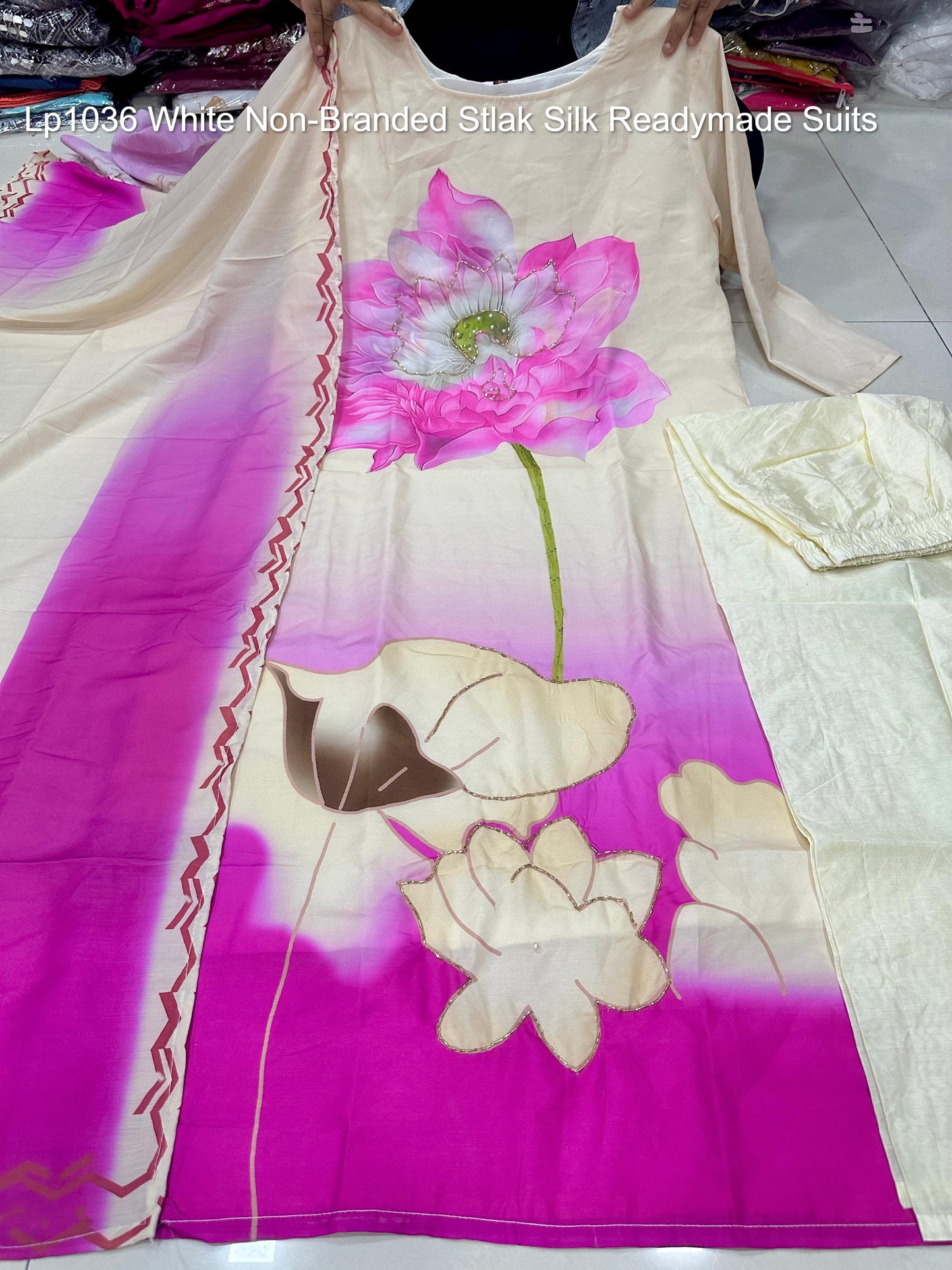 Lp1036 White Non-Branded Stlak Silk Readymade Suits