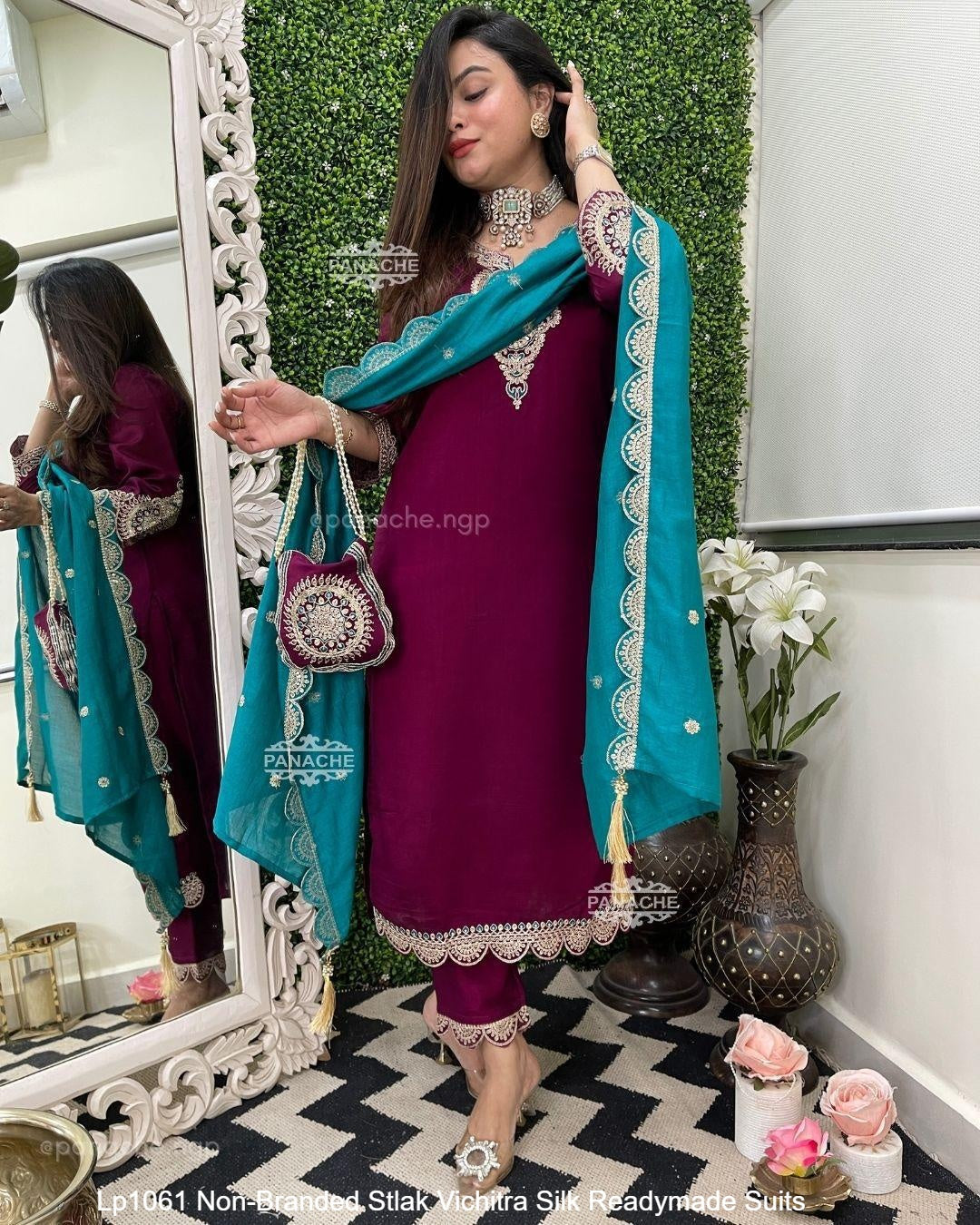 Lp1061 Non-Branded Stlak Vichitra Silk Readymade Suits