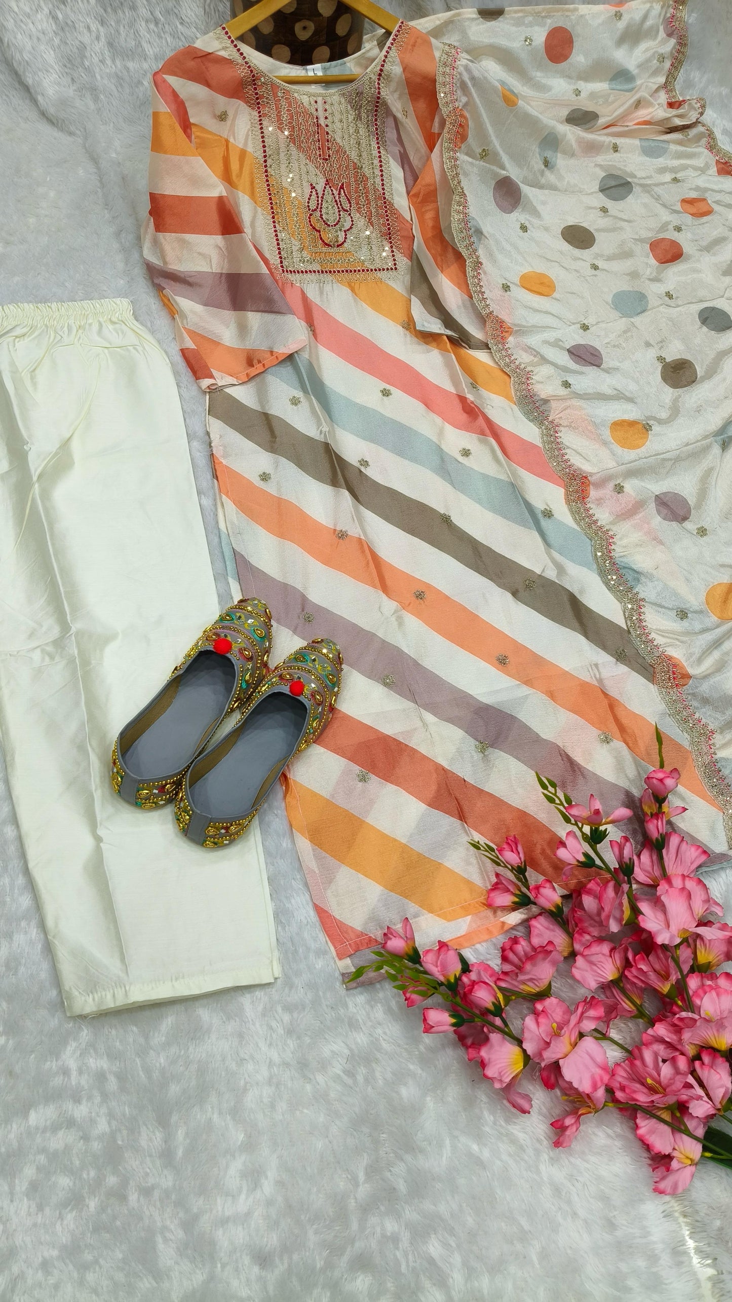 Lp1064 Non-Branded Stlak Chinon Silk Readymade Suits