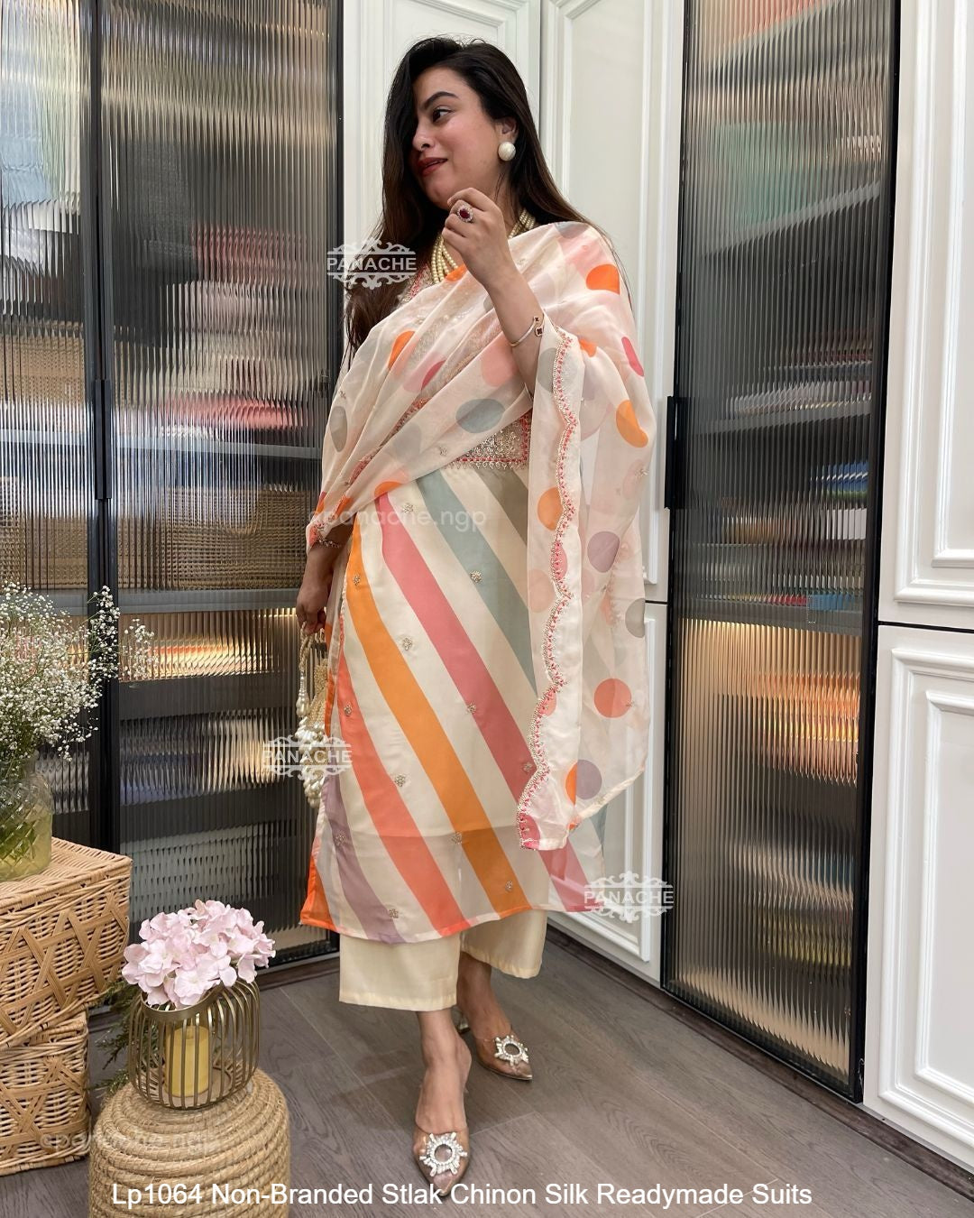 Lp1064 Non-Branded Stlak Chinon Silk Readymade Suits