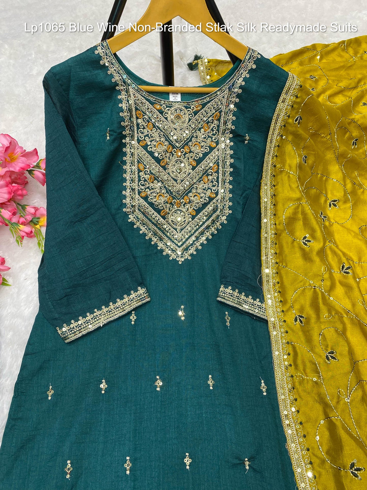 Lp1065 Blue Wine Non-Branded Stlak Silk Readymade Suits