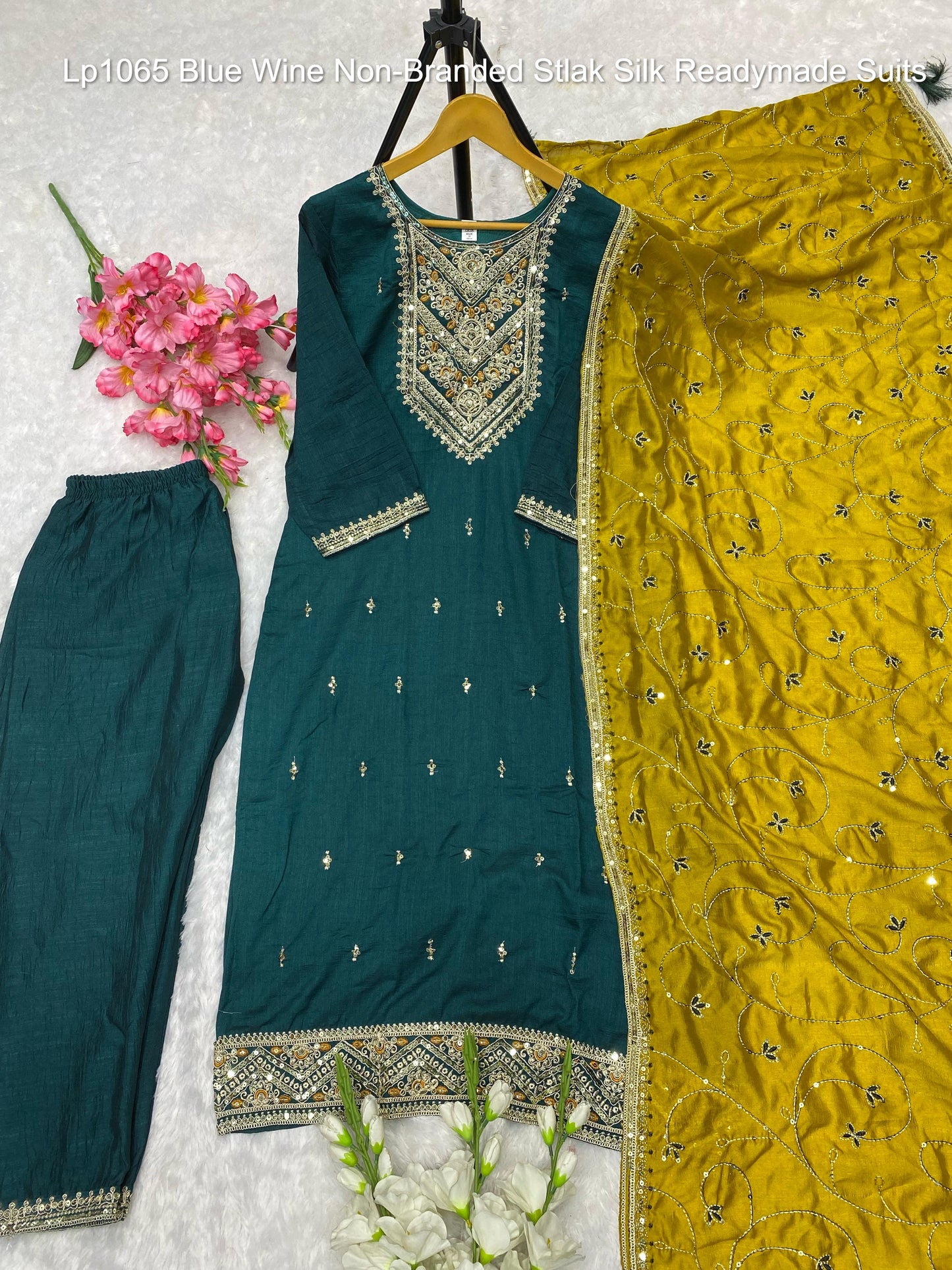 Lp1065 Blue Wine Non-Branded Stlak Silk Readymade Suits