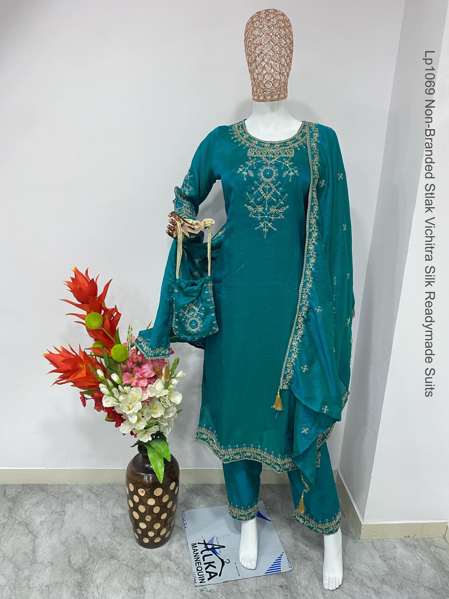 Lp1069 Blue Non-Branded Stlak Vichitra Silk Readymade Suits