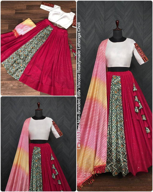 Lw-7015 Red Non-Branded Stliv Viscose Readymade Lehenga Choli