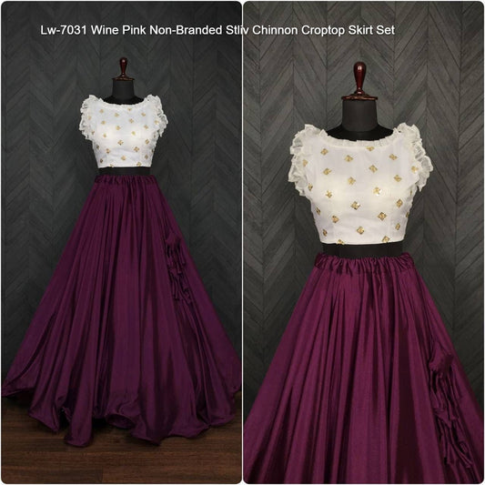 Lw-7031 Wine Pink Non-Branded Stliv Chinnon Croptop Skirt Set