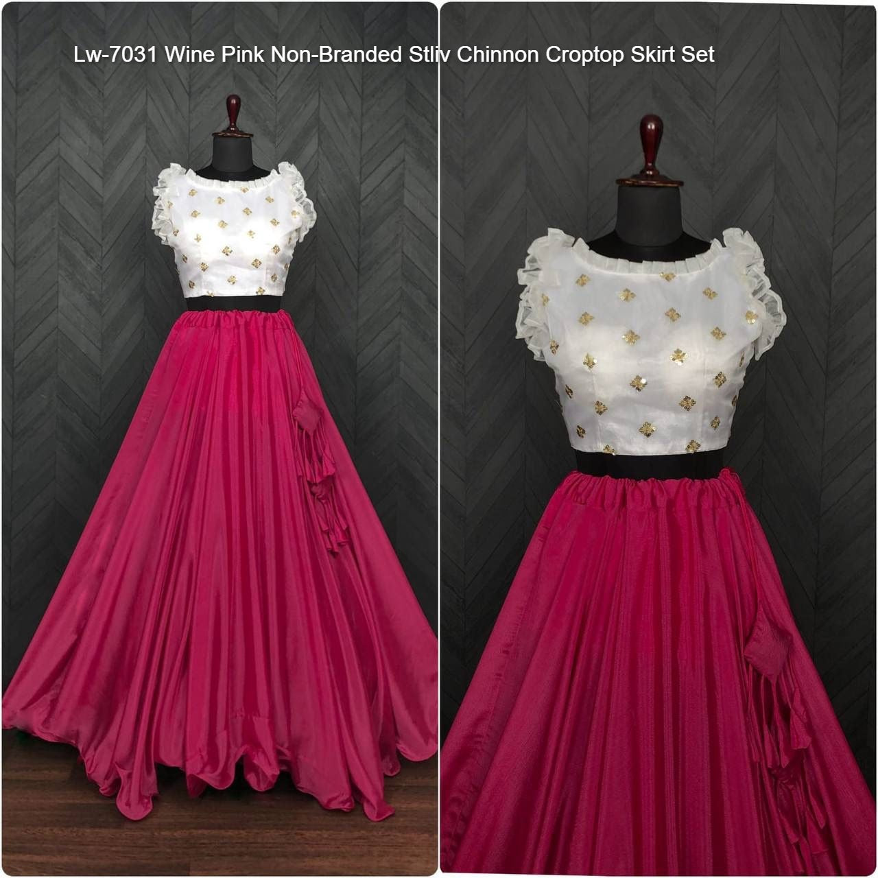 Lw-7031 Wine Pink Non-Branded Stliv Chinnon Croptop Skirt Set