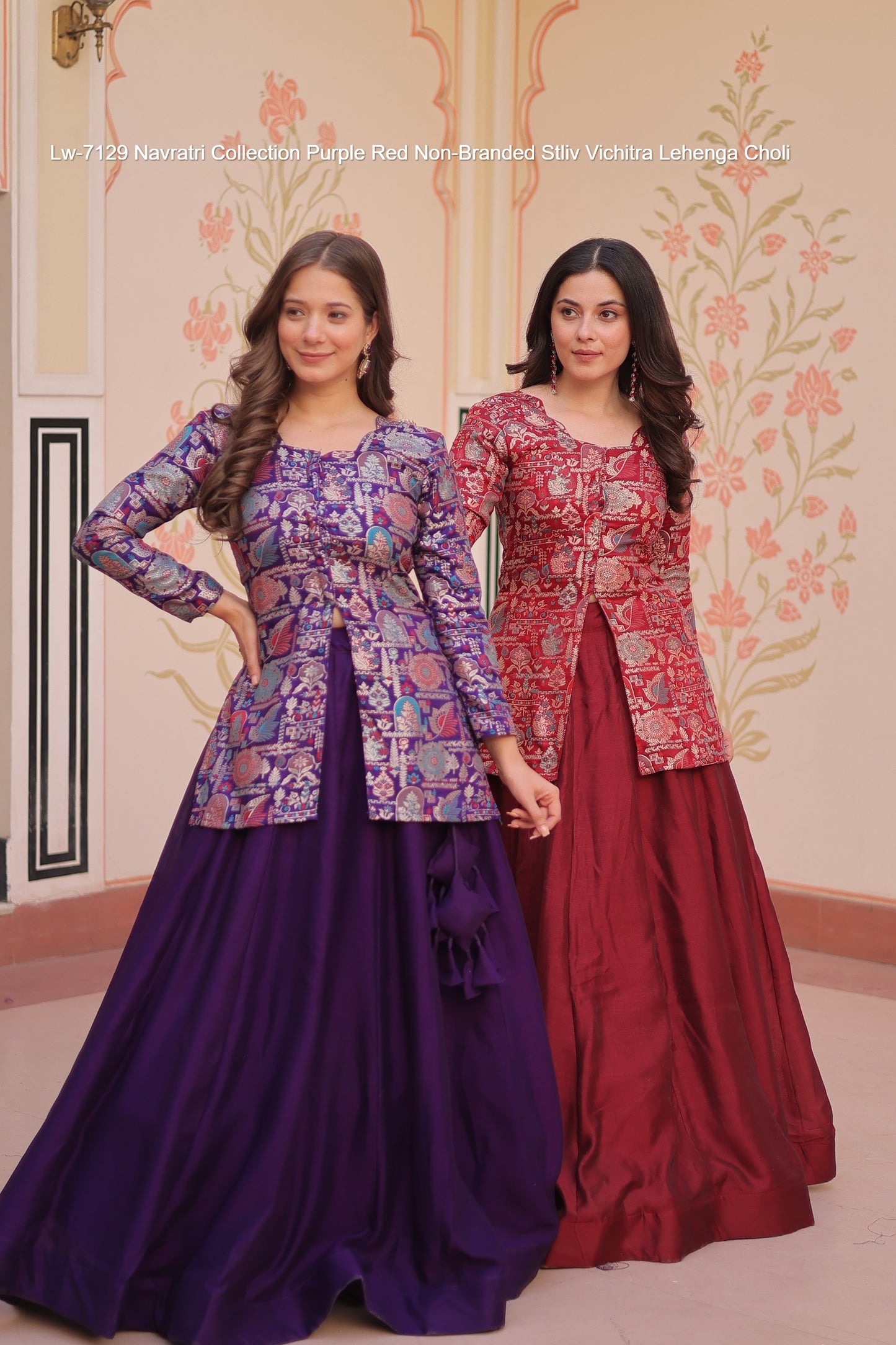 Lw-7129 Navratri Collection Purple Red Non-Branded Stliv Vichitra Lehenga Choli
