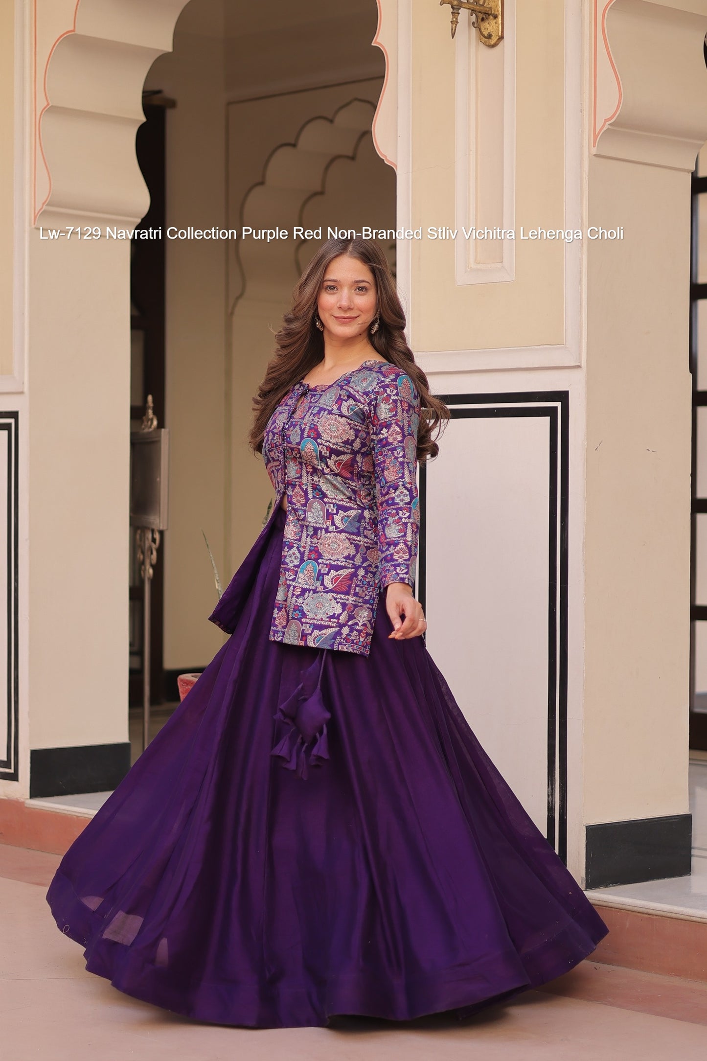 Lw-7129 Navratri Collection Purple Red Non-Branded Stliv Vichitra Lehenga Choli