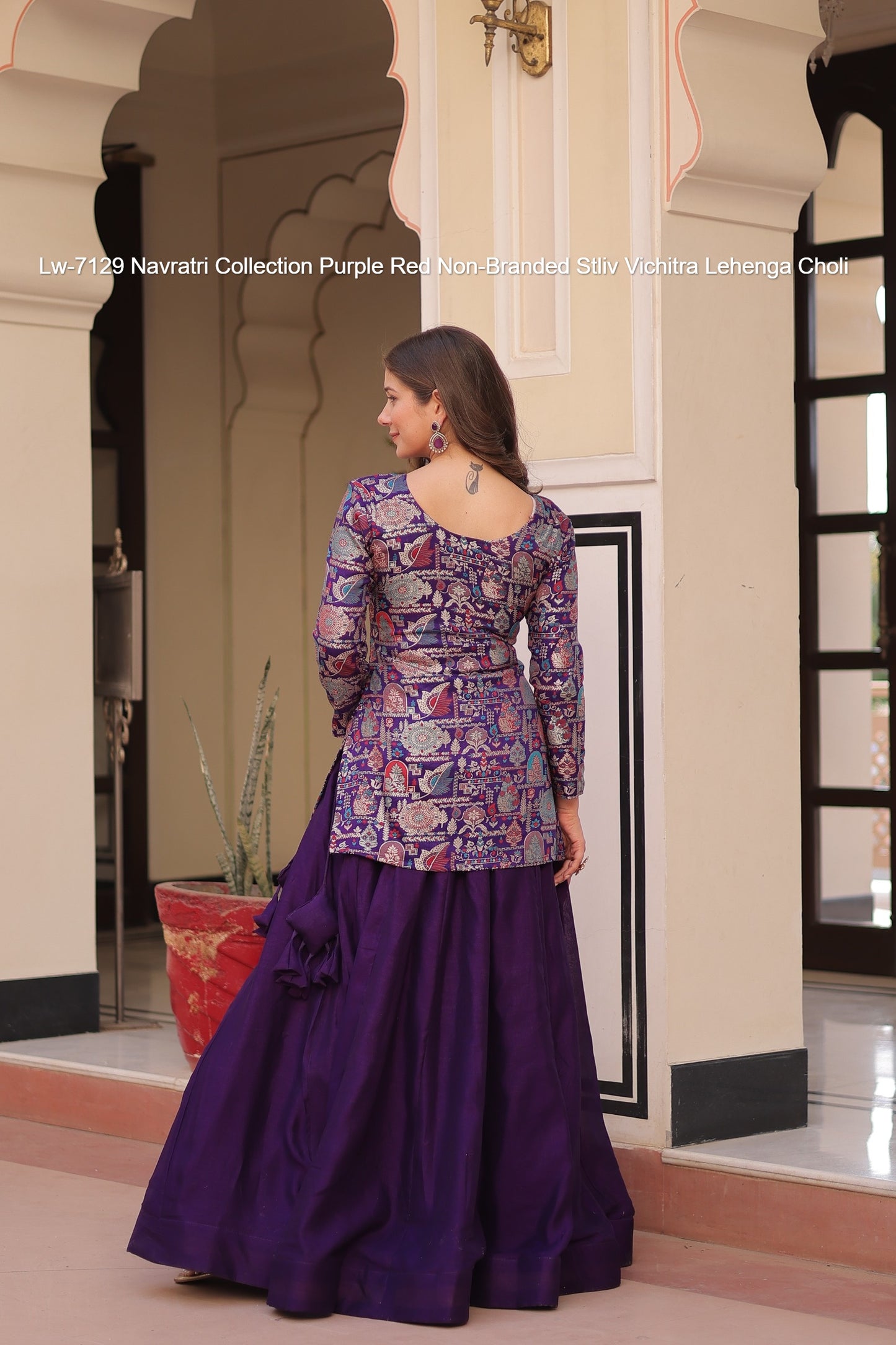 Lw-7129 Navratri Collection Purple Red Non-Branded Stliv Vichitra Lehenga Choli