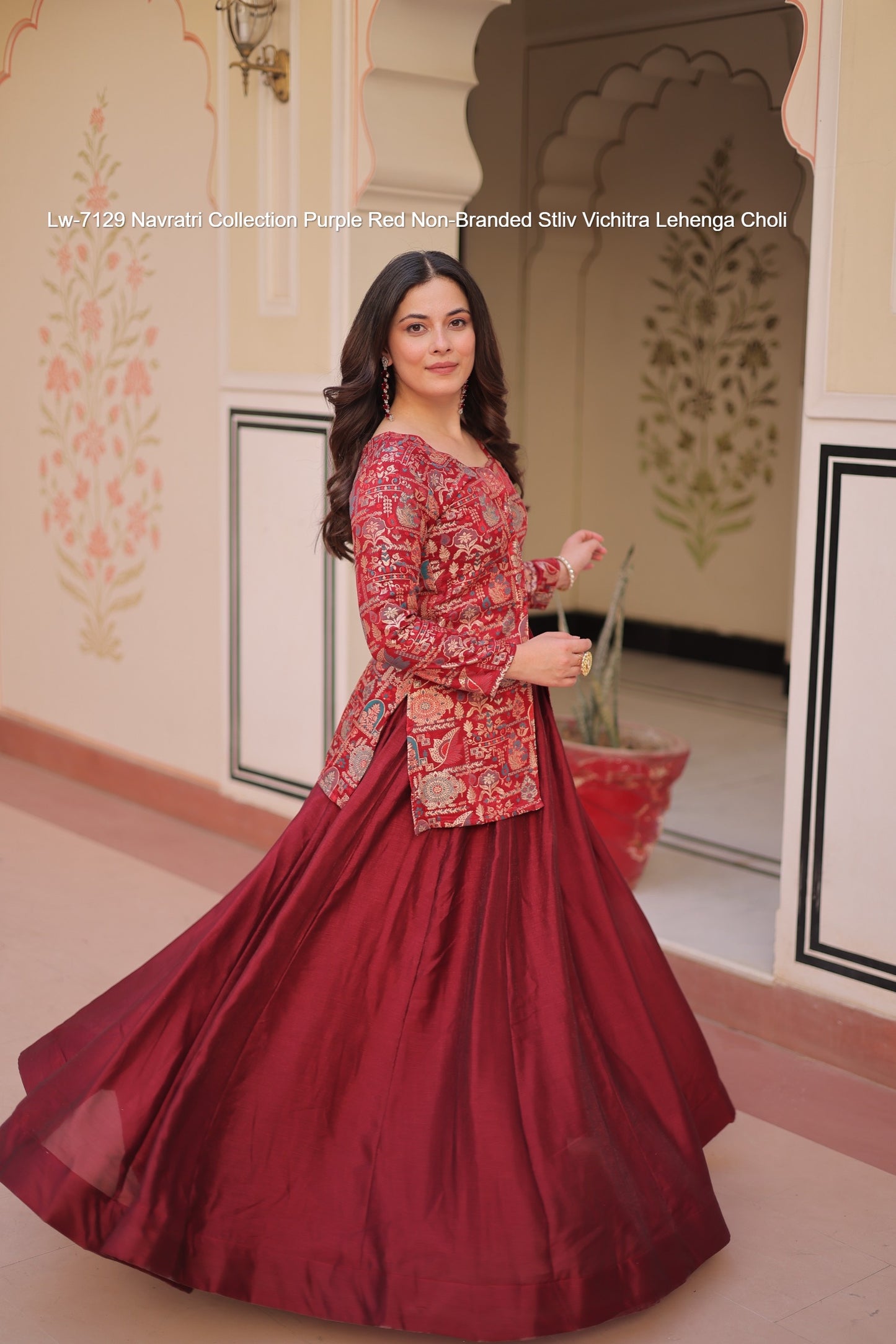Lw-7129 Navratri Collection Purple Red Non-Branded Stliv Vichitra Lehenga Choli