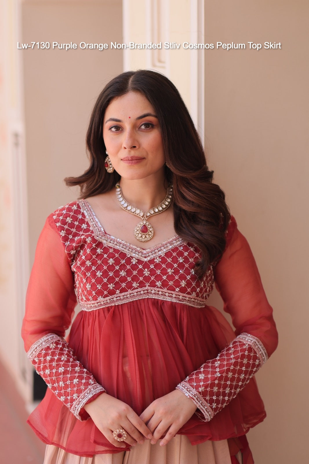 Lw-7130 Purple Orange Non-Branded Stliv Cosmos Peplum Top Skirt