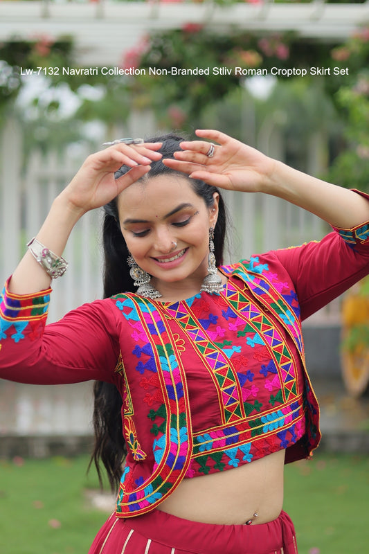 Lw-7132 Navratri Collection Non-Branded Stliv Roman Croptop Skirt Set