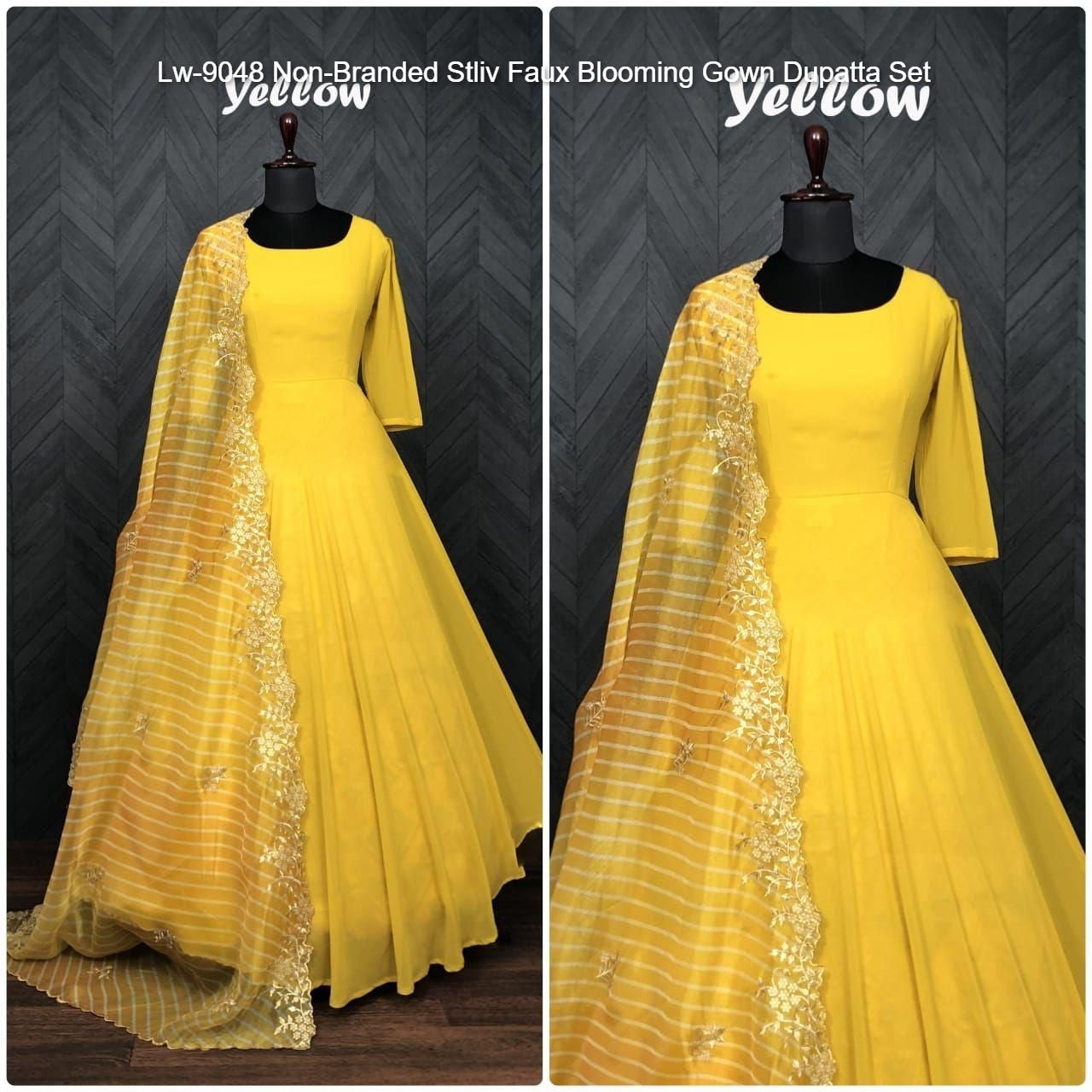 Lw-9048 Non-Branded Stliv Faux Blooming Gown Dupatta Set