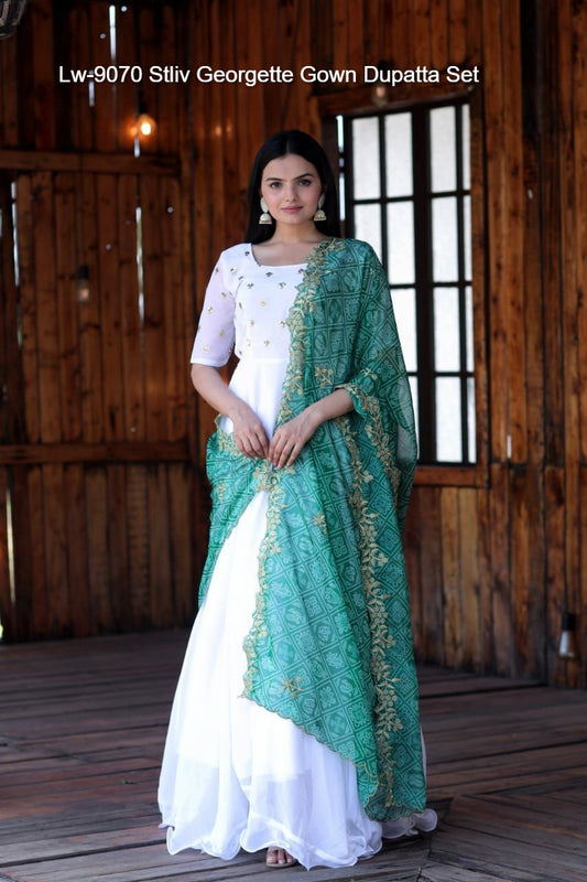 Lw-9070 Stliv Georgette Gown Dupatta Set