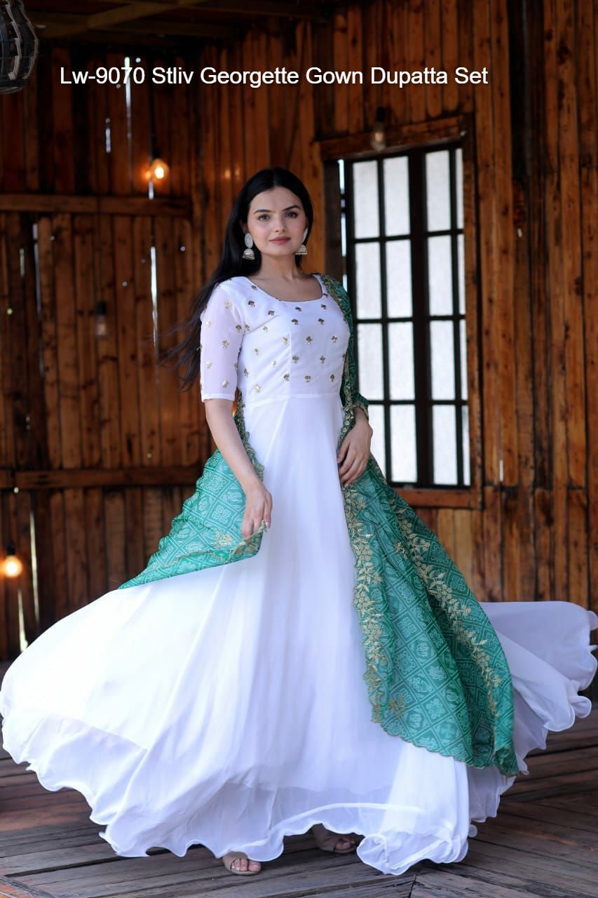 Lw-9070 Stliv Georgette Gown Dupatta Set