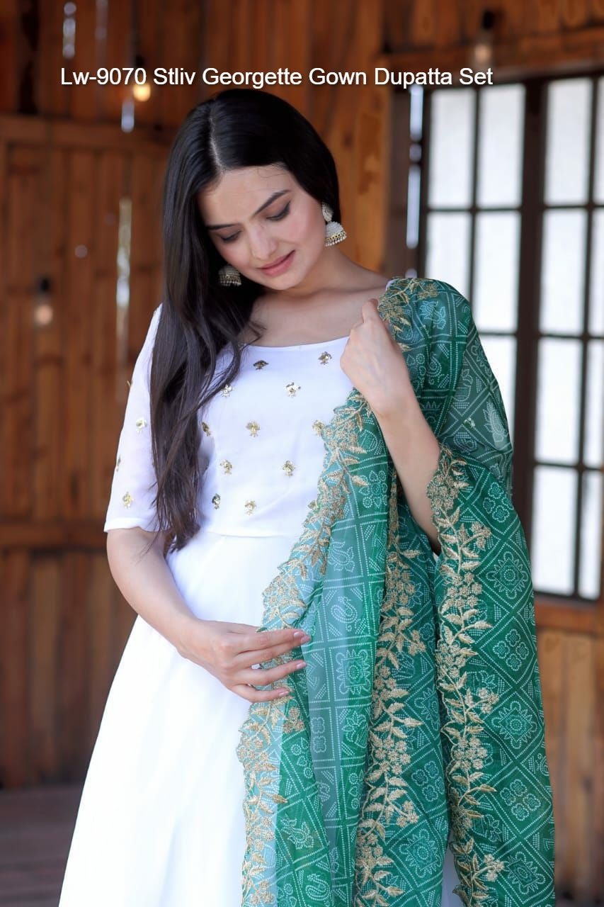 Lw-9070 Stliv Georgette Gown Dupatta Set