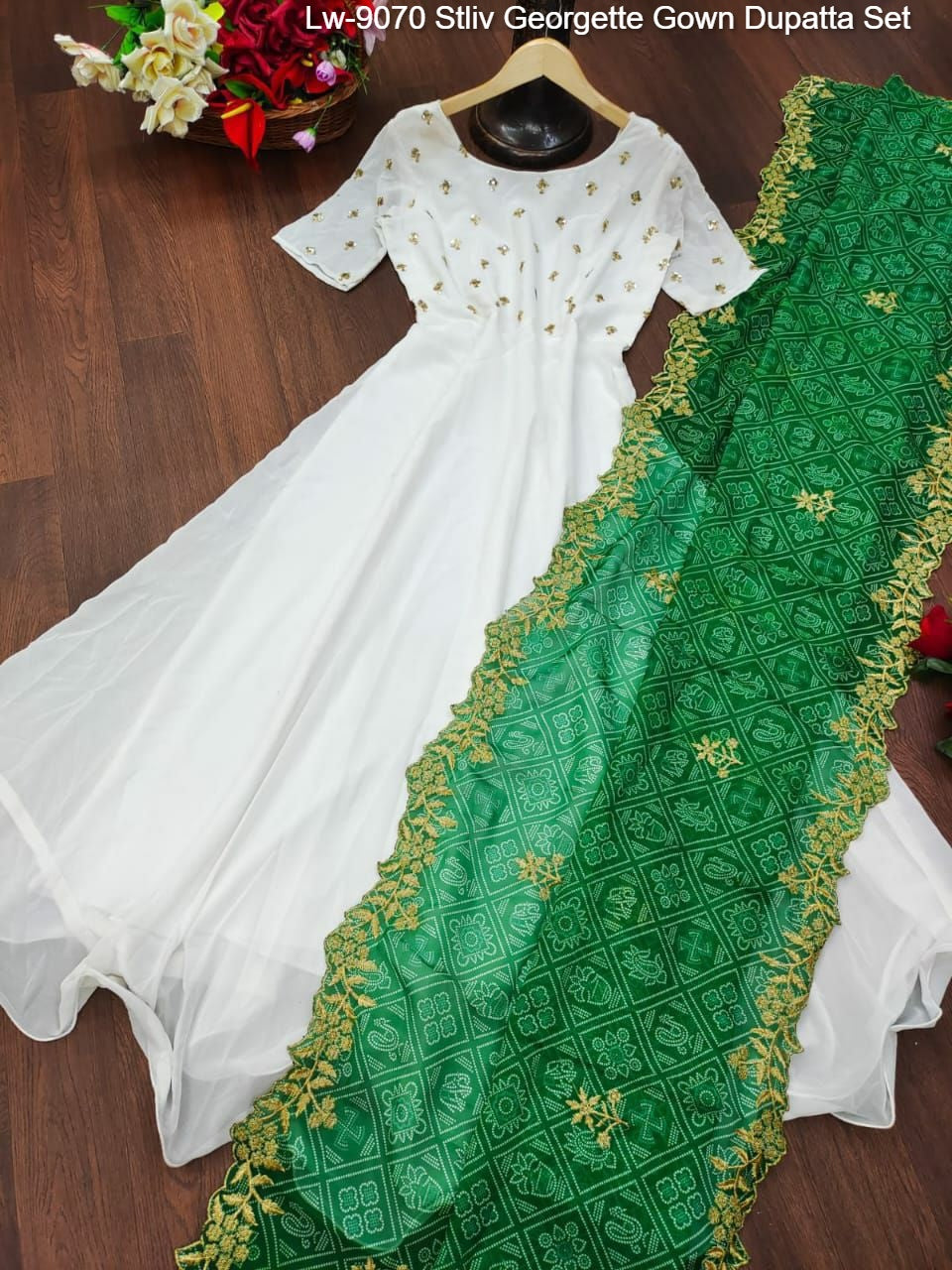 Lw-9070 Stliv Georgette Gown Dupatta Set