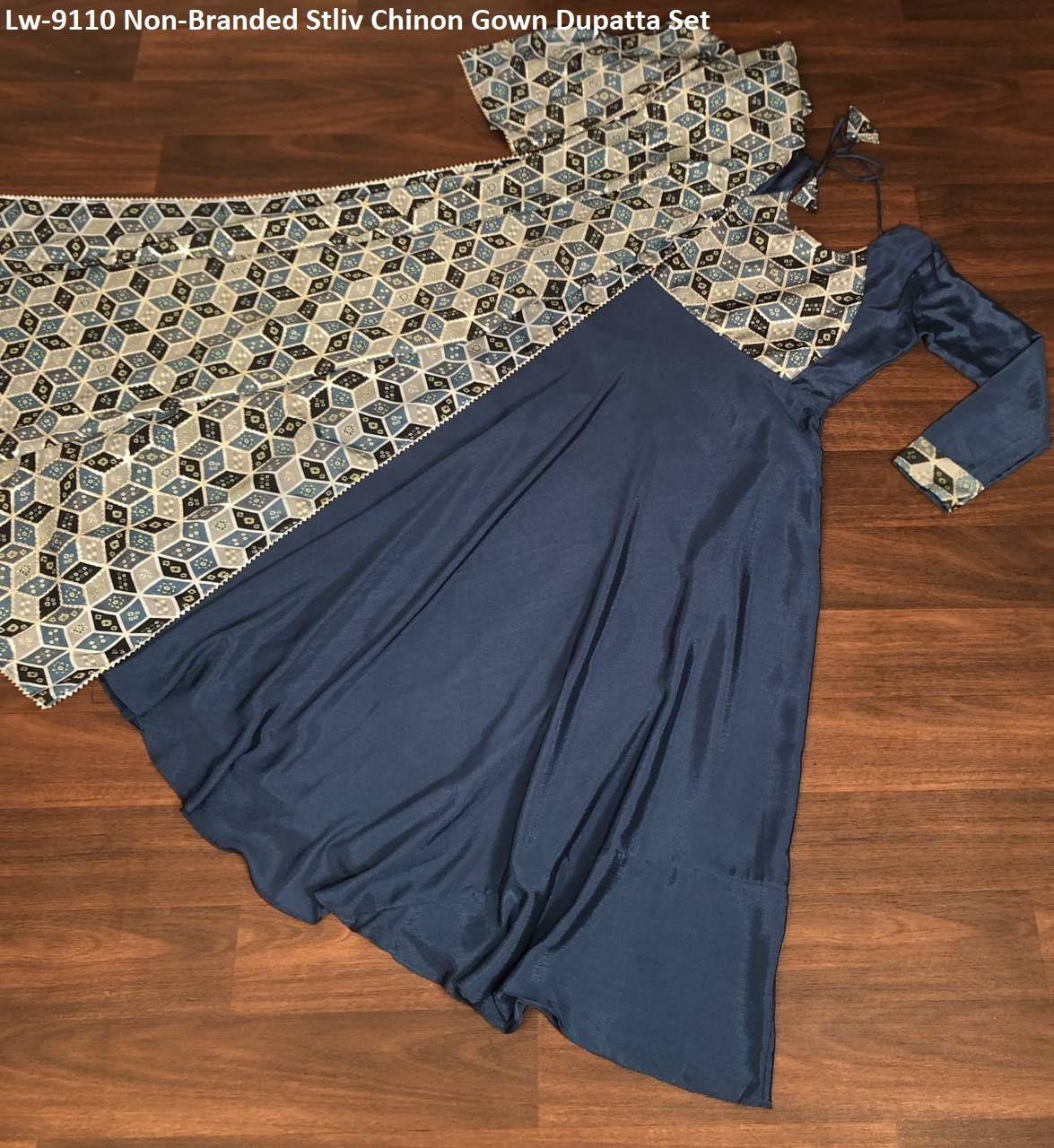 Lw-9110 Non-Branded Stliv Chinon Gown Dupatta Set
