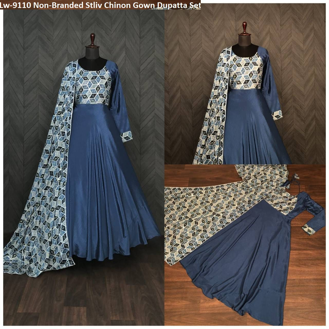 Lw-9110 Non-Branded Stliv Chinon Gown Dupatta Set