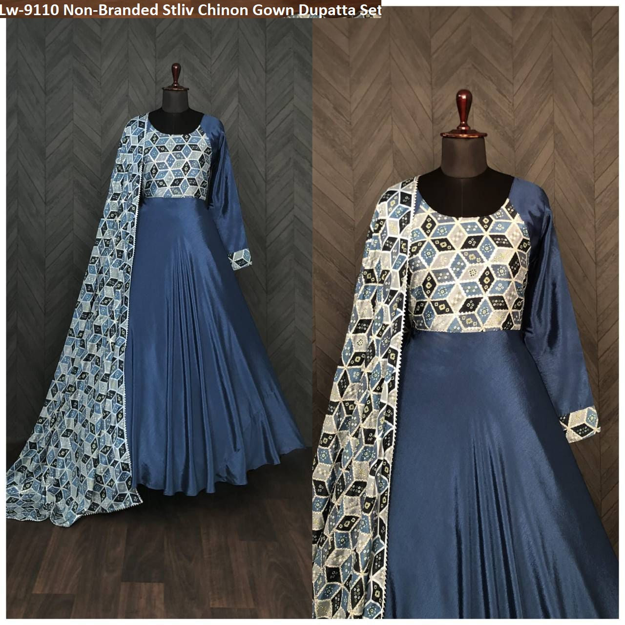 Lw-9110 Non-Branded Stliv Chinon Gown Dupatta Set