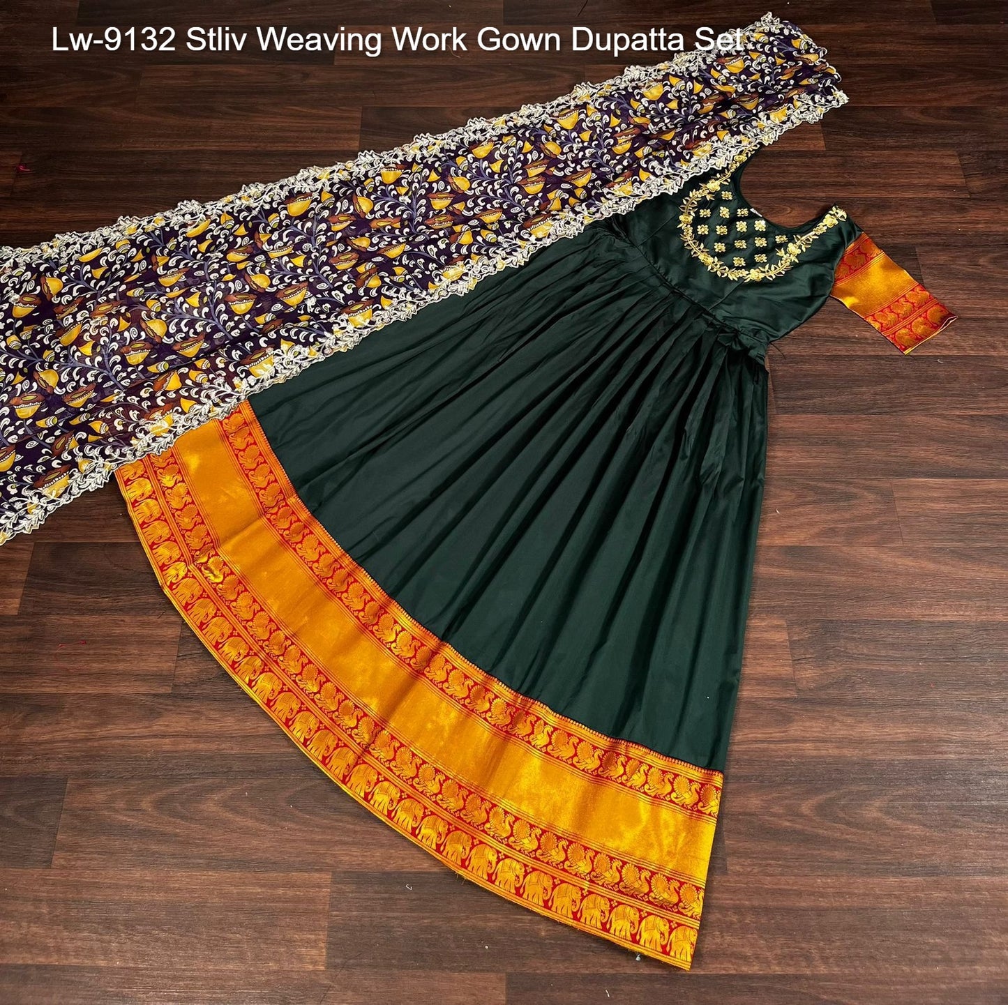 Lw-9132 Stliv Weaving Work Gown Dupatta Set