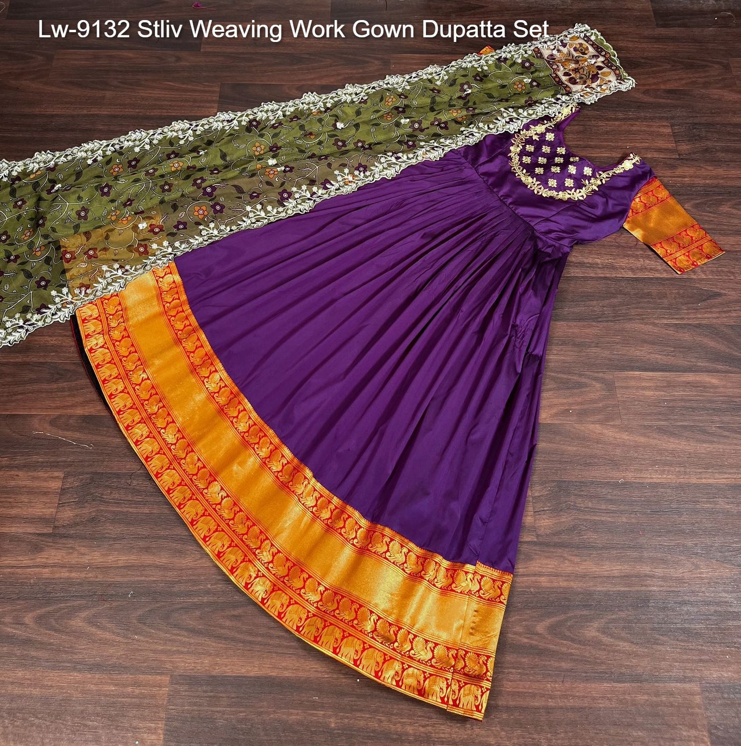 Lw-9132 Stliv Weaving Work Gown Dupatta Set