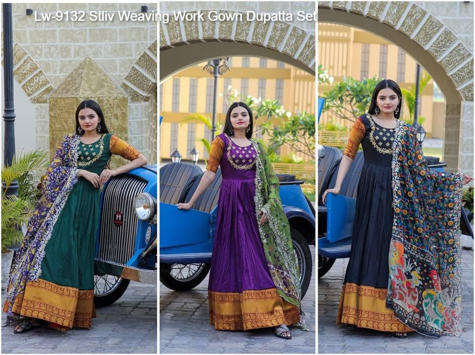 Lw-9132 Stliv Weaving Work Gown Dupatta Set