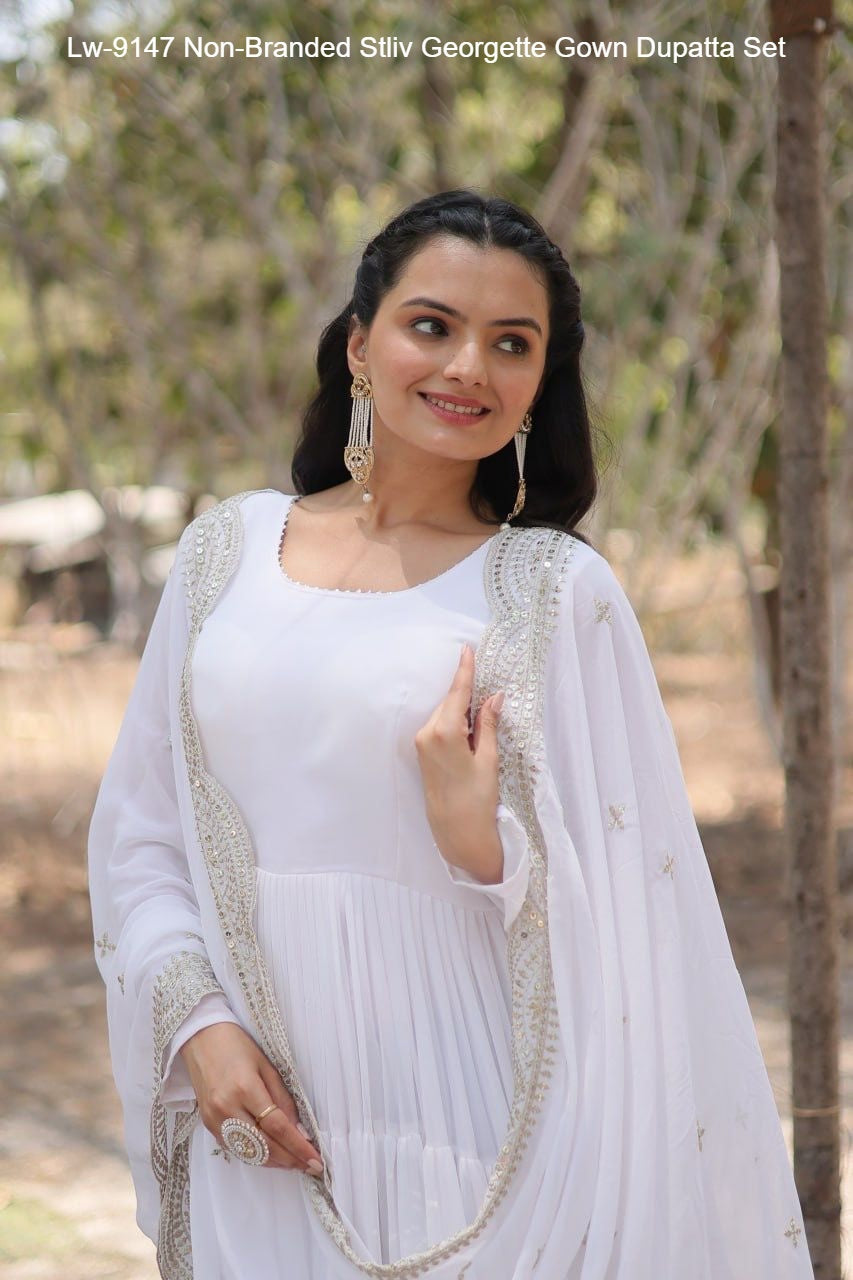 Lw-9147 Non-Branded Stliv Georgette Gown Dupatta Set