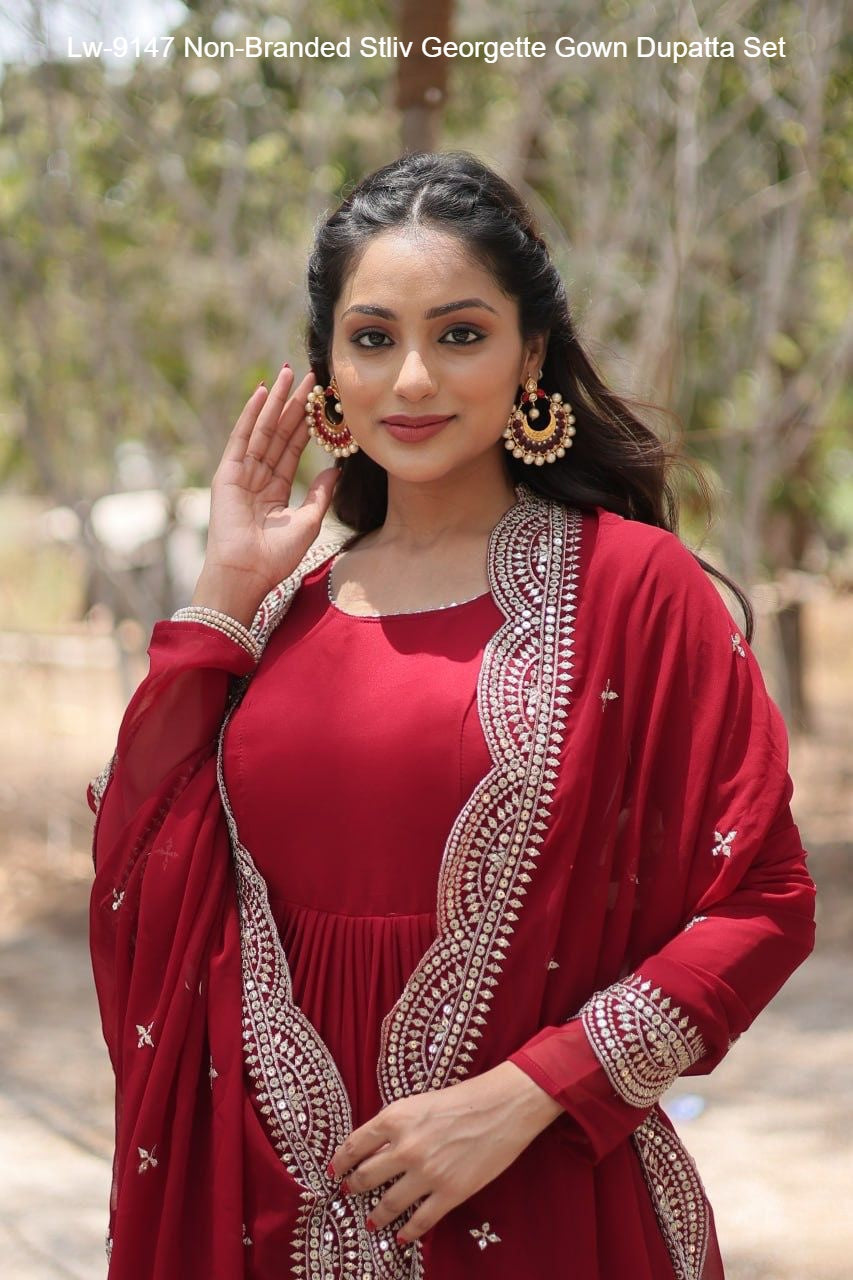 Lw-9147 Non-Branded Stliv Georgette Gown Dupatta Set