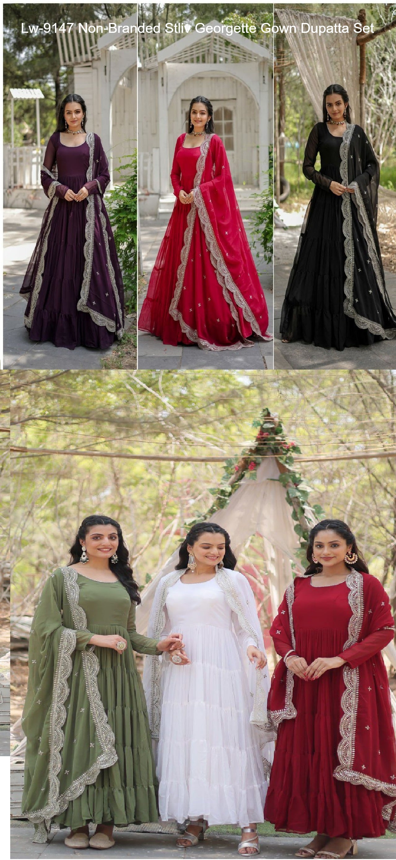 Lw-9147 Non-Branded Stliv Georgette Gown Dupatta Set