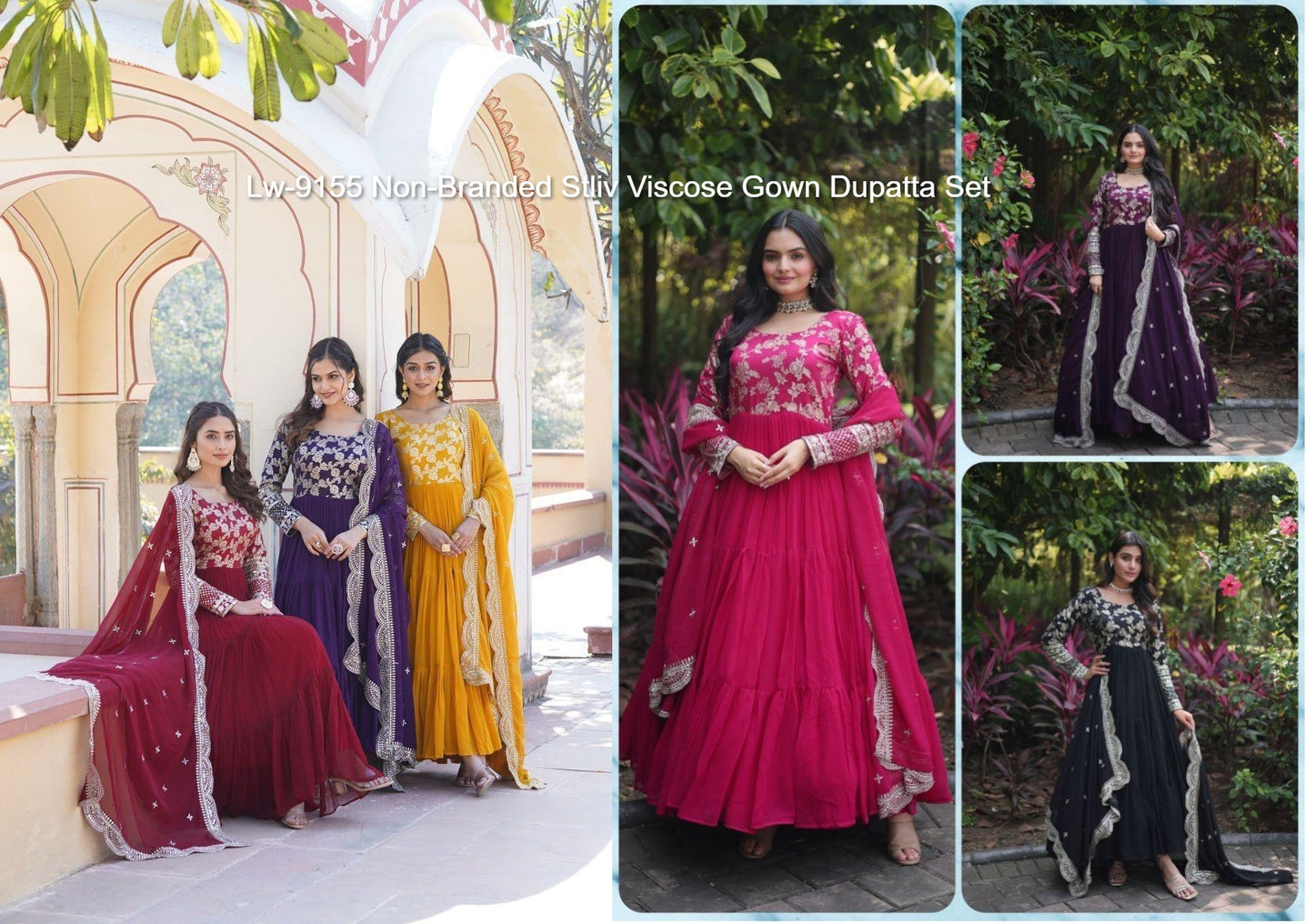 Lw-9155 Non-Branded Stliv Viscose Gown Dupatta Set