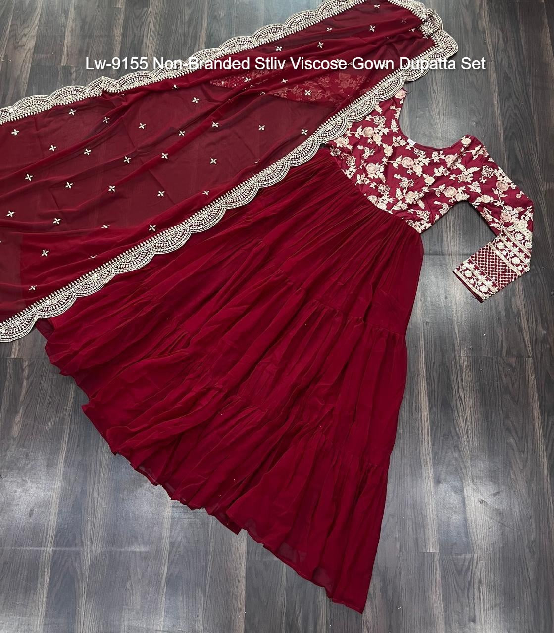Lw-9155 Non-Branded Stliv Viscose Gown Dupatta Set