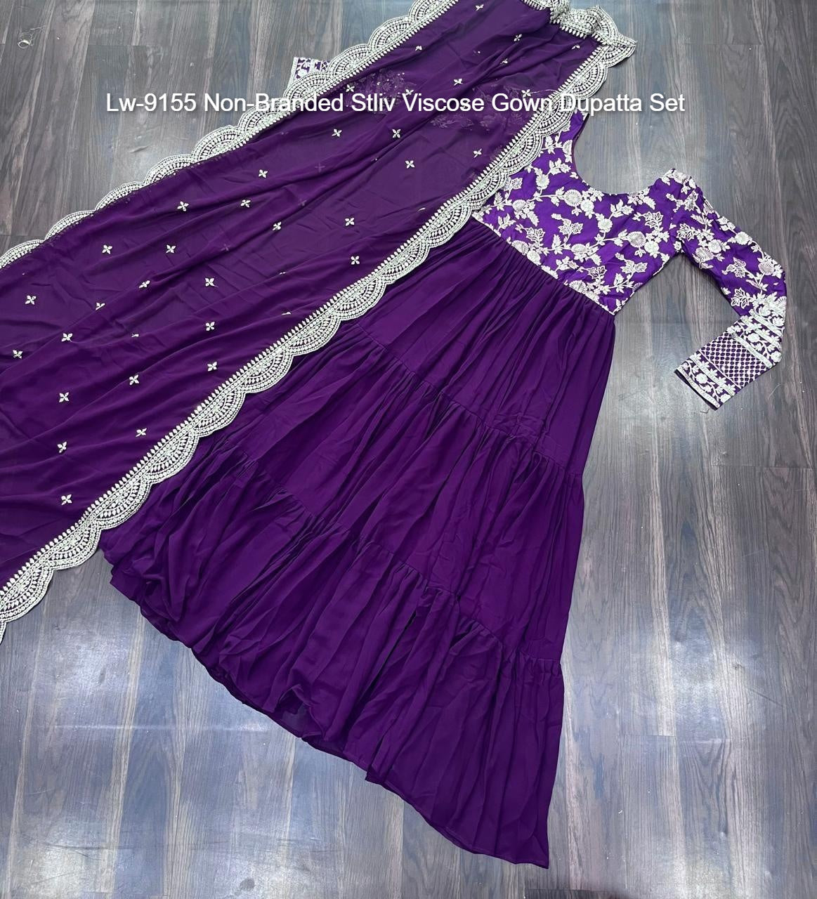 Lw-9155 Non-Branded Stliv Viscose Gown Dupatta Set