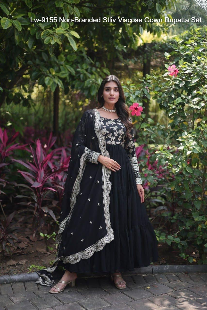 Lw-9155 Non-Branded Stliv Viscose Gown Dupatta Set