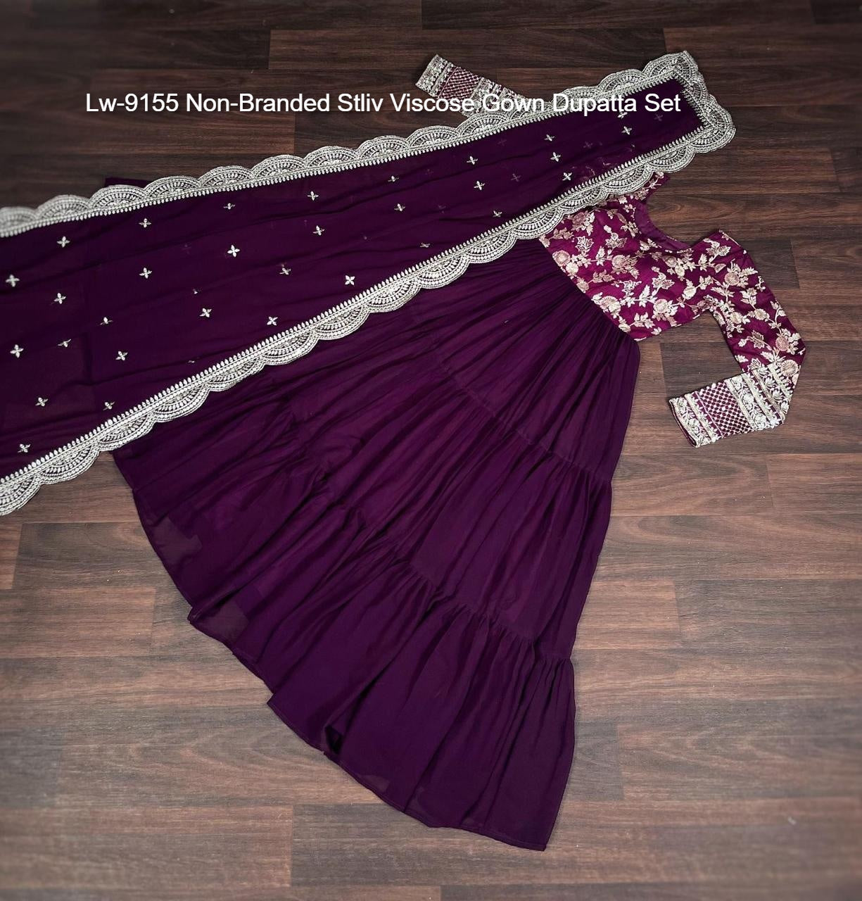 Lw-9155 Non-Branded Stliv Viscose Gown Dupatta Set