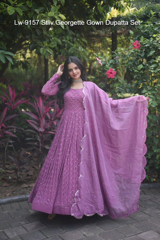 Lw-9157 Stliv Georgette Gown Dupatta Set
