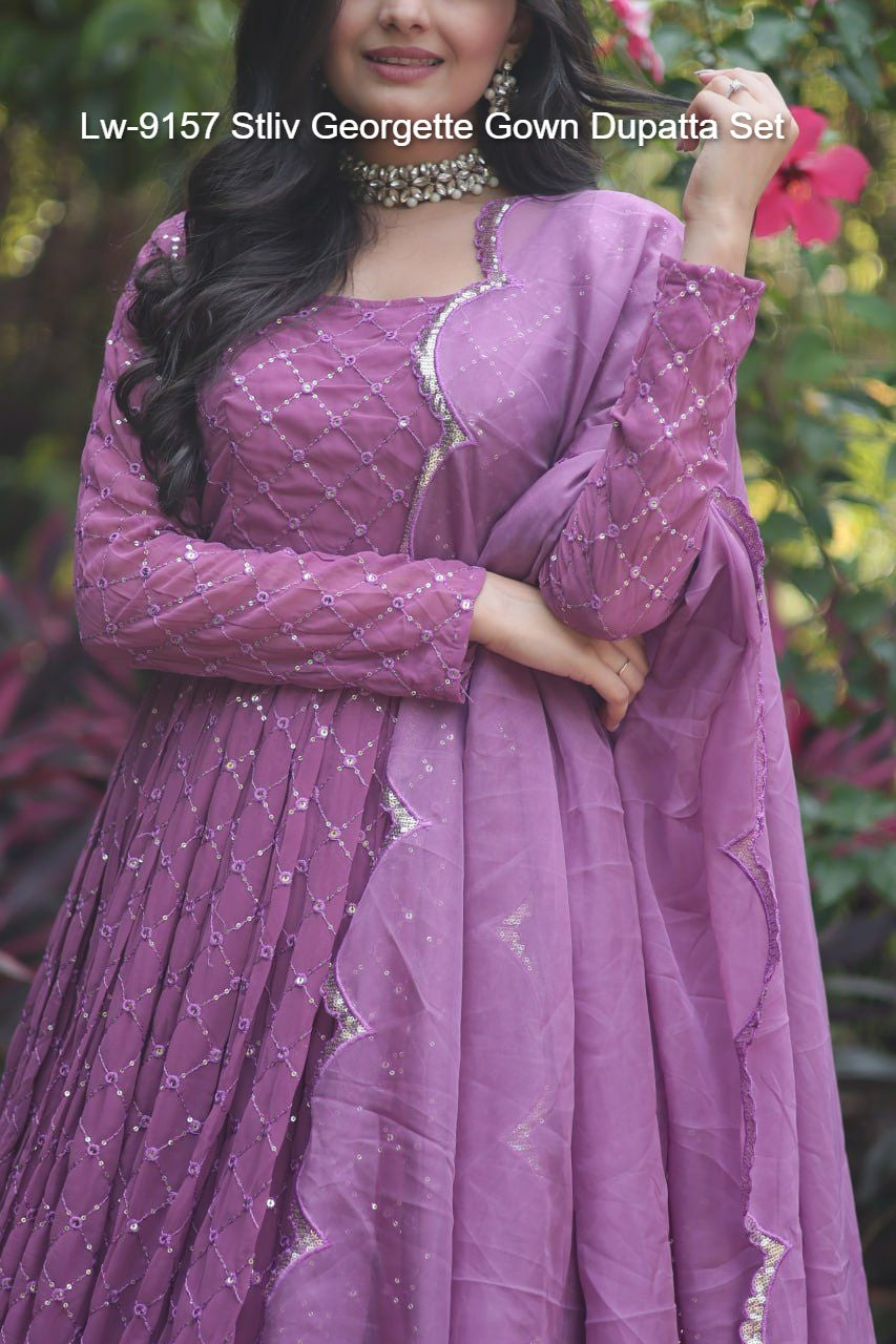 Lw-9157 Stliv Georgette Gown Dupatta Set
