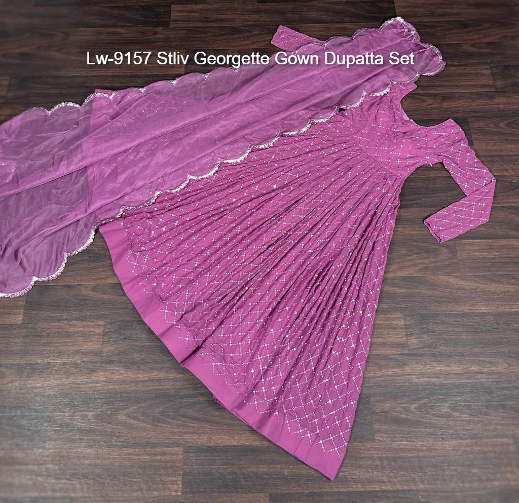 Lw-9157 Stliv Georgette Gown Dupatta Set