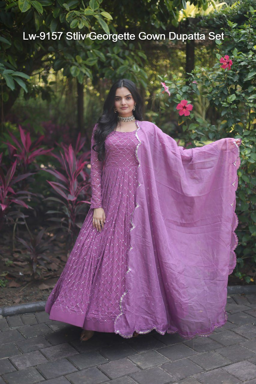 Lw-9157 Stliv Georgette Gown Dupatta Set
