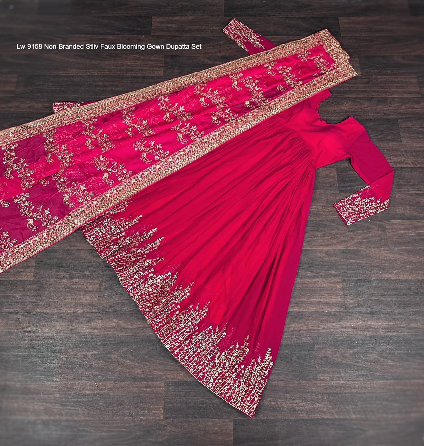 Lw-9158 Non-Branded Stliv Faux Blooming Gown Dupatta Set