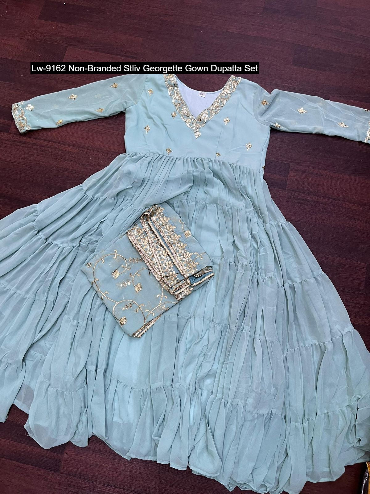 Lw-9162 Non-Branded Stliv Georgette Gown Dupatta Set