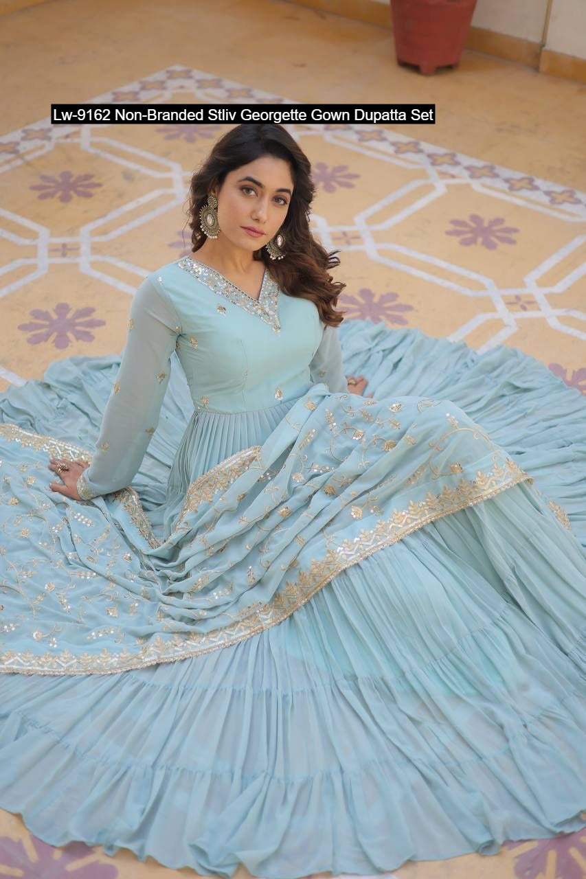 Lw-9162 Non-Branded Stliv Georgette Gown Dupatta Set
