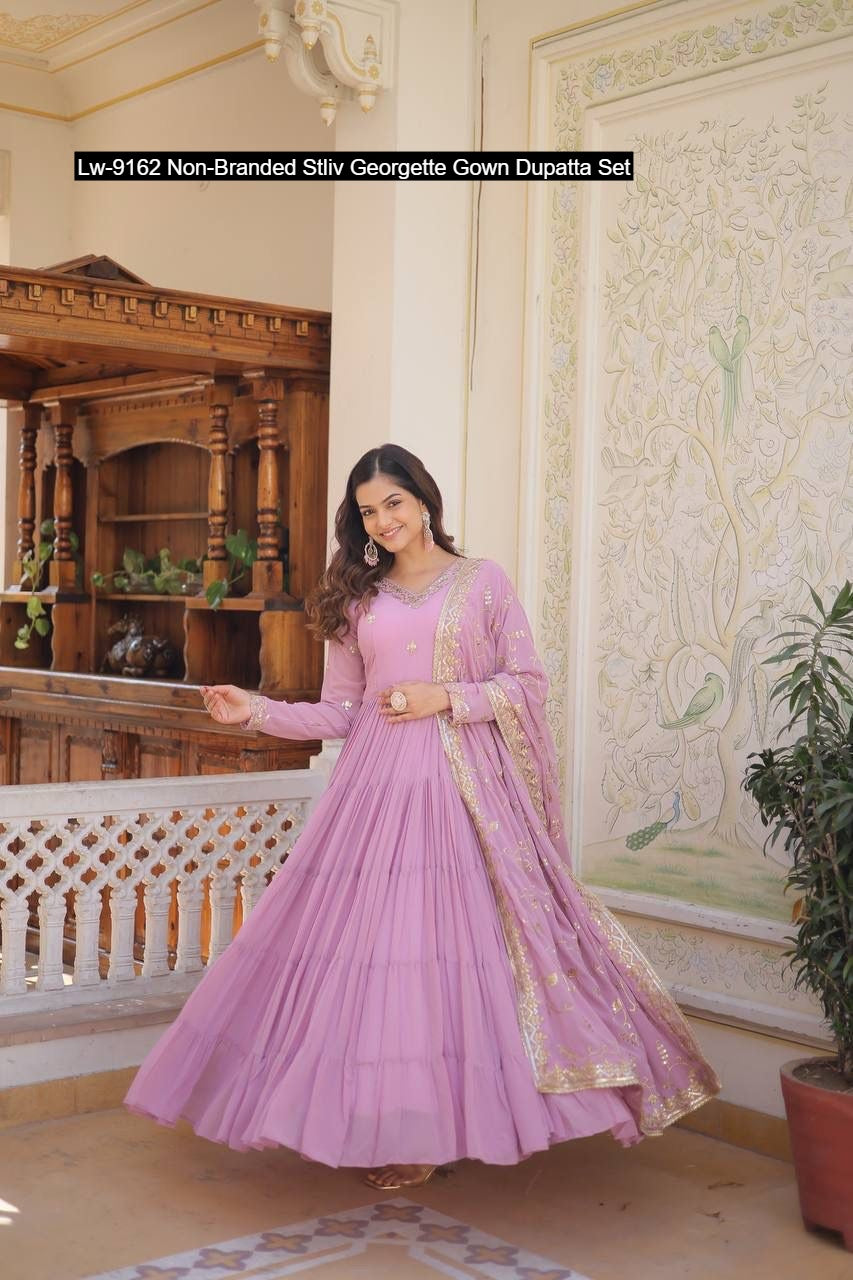 Lw-9162 Non-Branded Stliv Georgette Gown Dupatta Set
