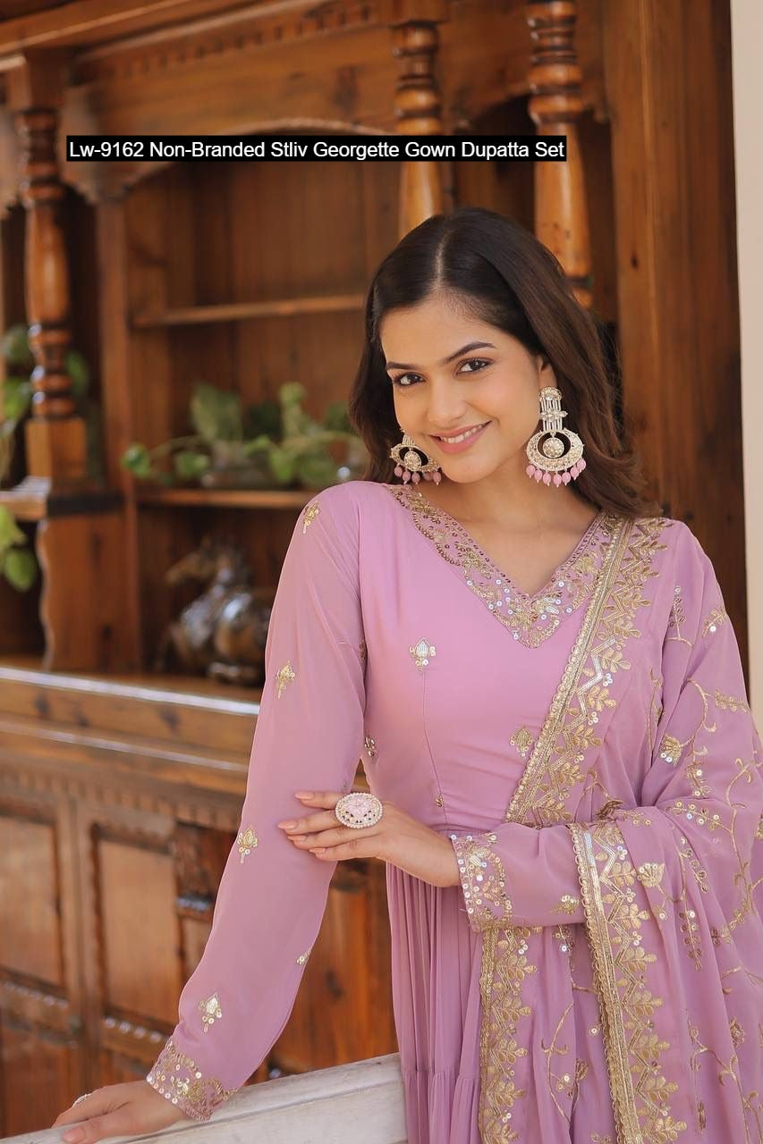 Lw-9162 Non-Branded Stliv Georgette Gown Dupatta Set
