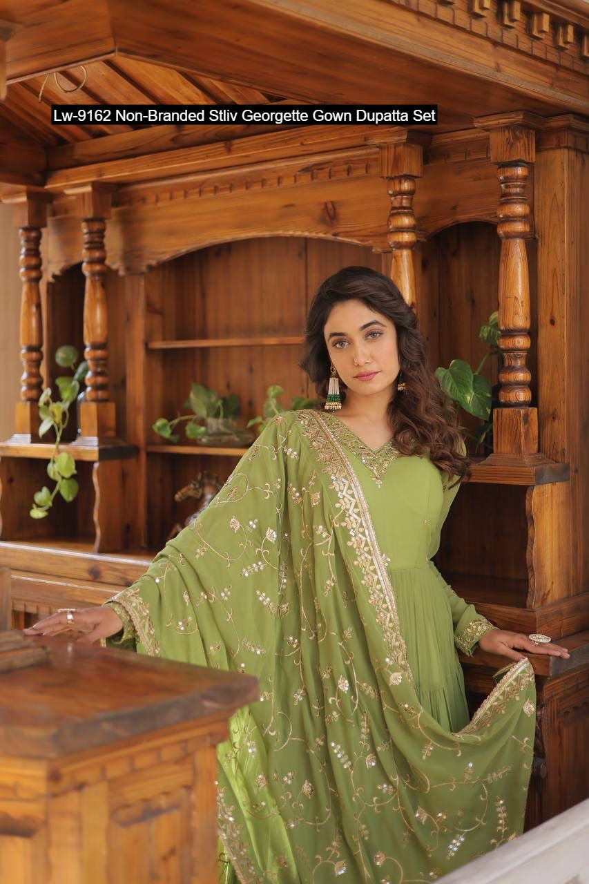 Lw-9162 Non-Branded Stliv Georgette Gown Dupatta Set
