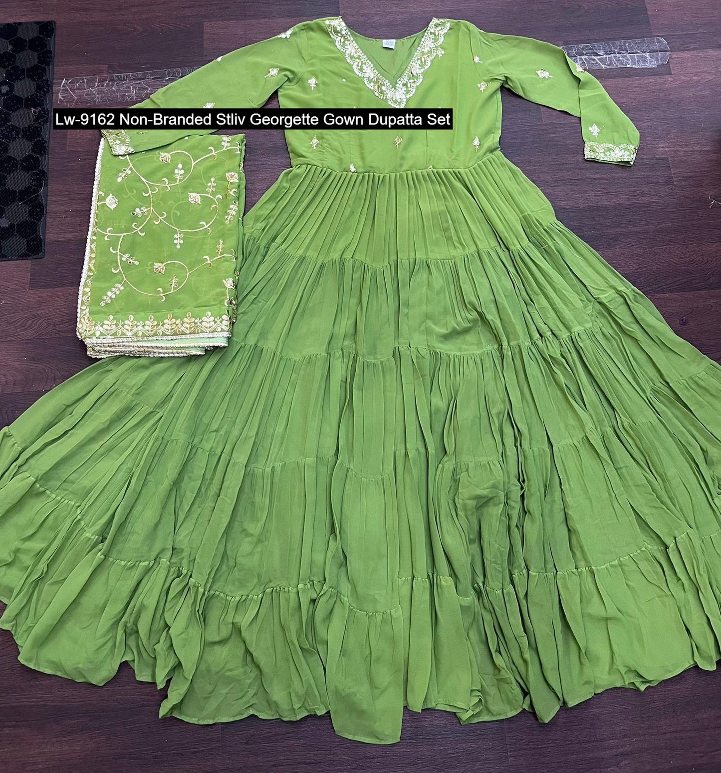 Lw-9162 Non-Branded Stliv Georgette Gown Dupatta Set