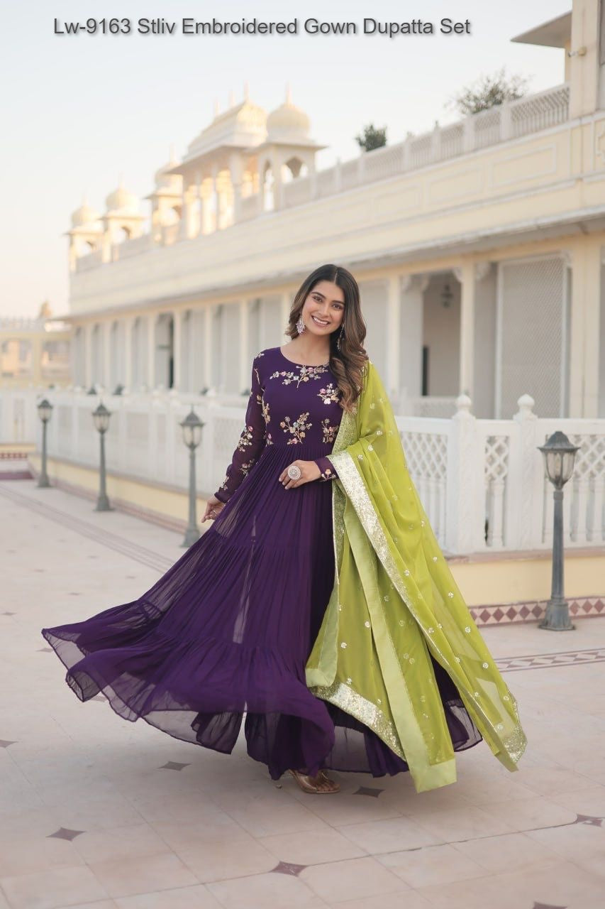 Lw-9163 Stliv Embroidered Gown Dupatta Set