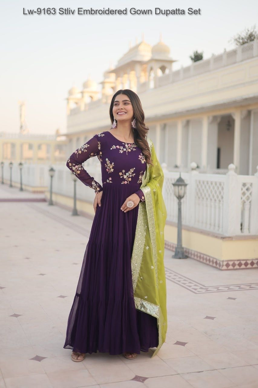 Lw-9163 Stliv Embroidered Gown Dupatta Set
