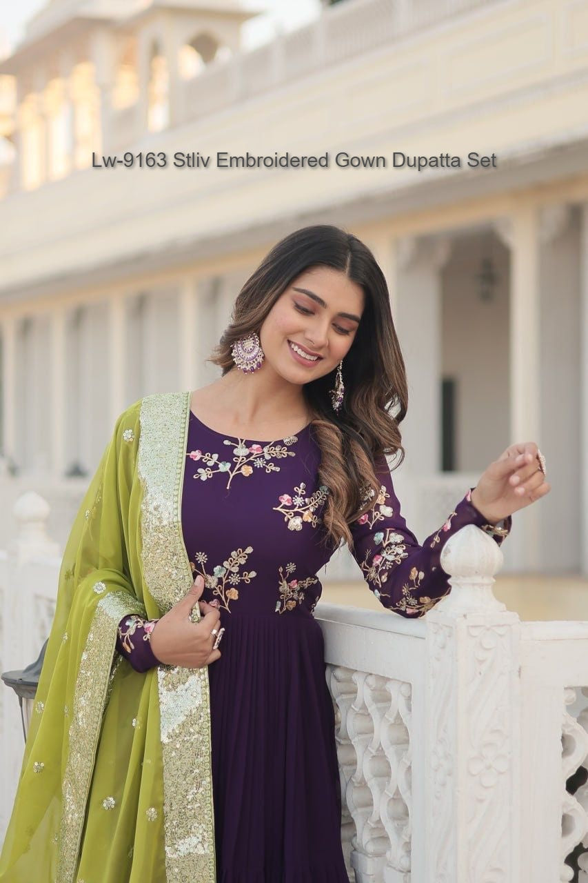 Lw-9163 Stliv Embroidered Gown Dupatta Set
