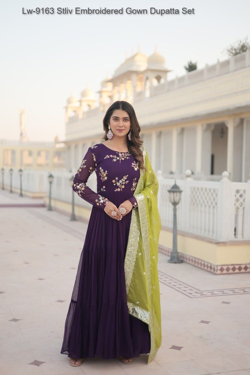 Lw-9163 Stliv Embroidered Gown Dupatta Set